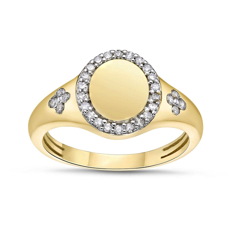 Image of ID 1 025 CT TW Natural Diamond Frame Signet Ring in Solid 10K Yellow Gold