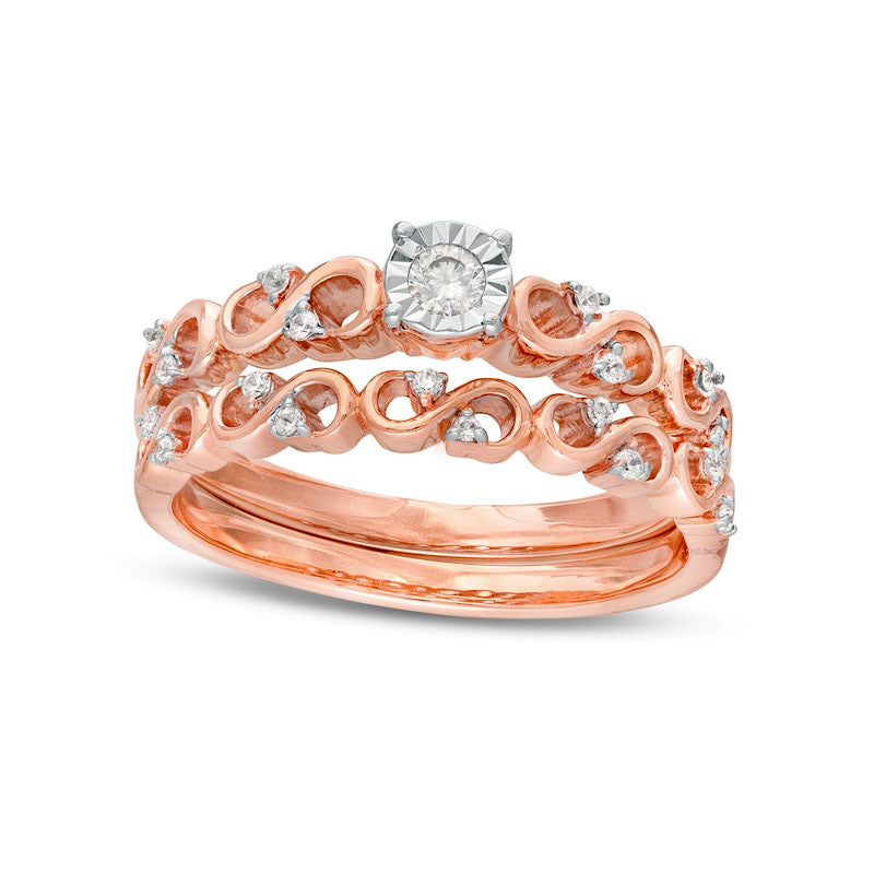 Image of ID 1 025 CT TW Natural Diamond Infinity Bridal Engagement Ring Set in Solid 10K Rose Gold