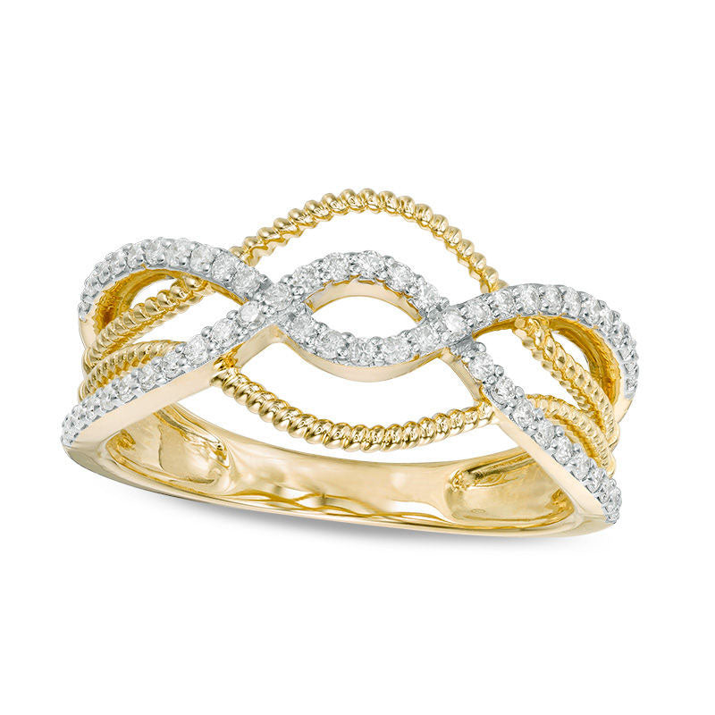 Image of ID 1 025 CT TW Natural Diamond Layered Crossover Twist Ring in Solid 10K Yellow Gold