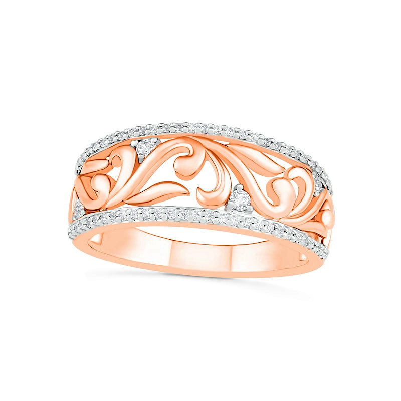 Image of ID 1 025 CT TW Natural Diamond Open Filigree Vine Ring in Solid 10K Rose Gold