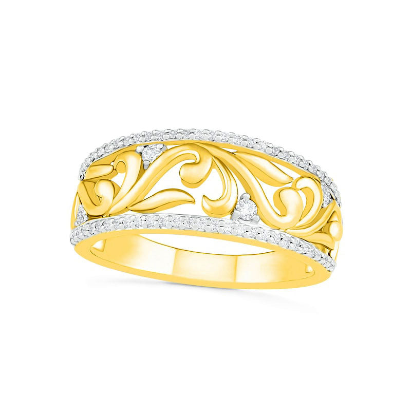 Image of ID 1 025 CT TW Natural Diamond Open Filigree Vine Ring in Solid 10K Yellow Gold