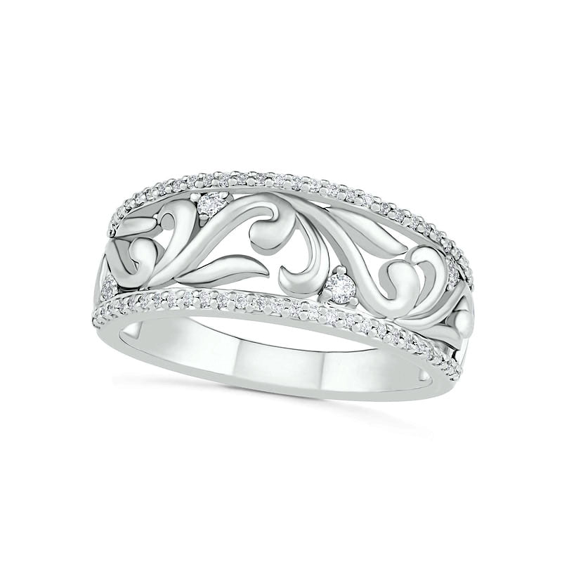 Image of ID 1 025 CT TW Natural Diamond Open Filigree Vine in Solid 10K White Gold