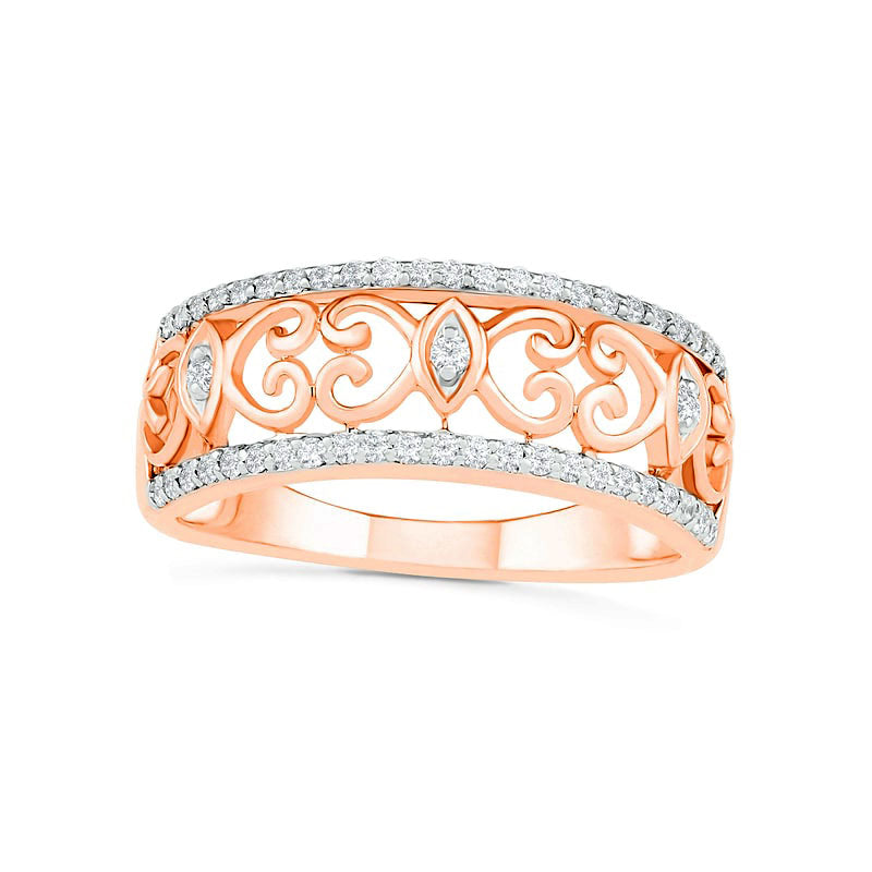 Image of ID 1 025 CT TW Natural Diamond Open Scrollwork Ring in Solid 10K Rose Gold