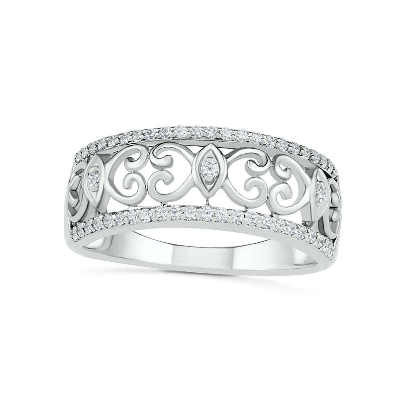 Image of ID 1 025 CT TW Natural Diamond Ornate Filigree Ring in Solid 10K White Gold
