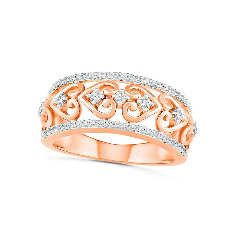 Image of ID 1 025 CT TW Natural Diamond Ornate Heart Ring in Solid 10K Rose Gold