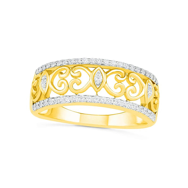 Image of ID 1 025 CT TW Natural Diamond Ornate Scrollwork Ring in Solid 10K Yellow Gold