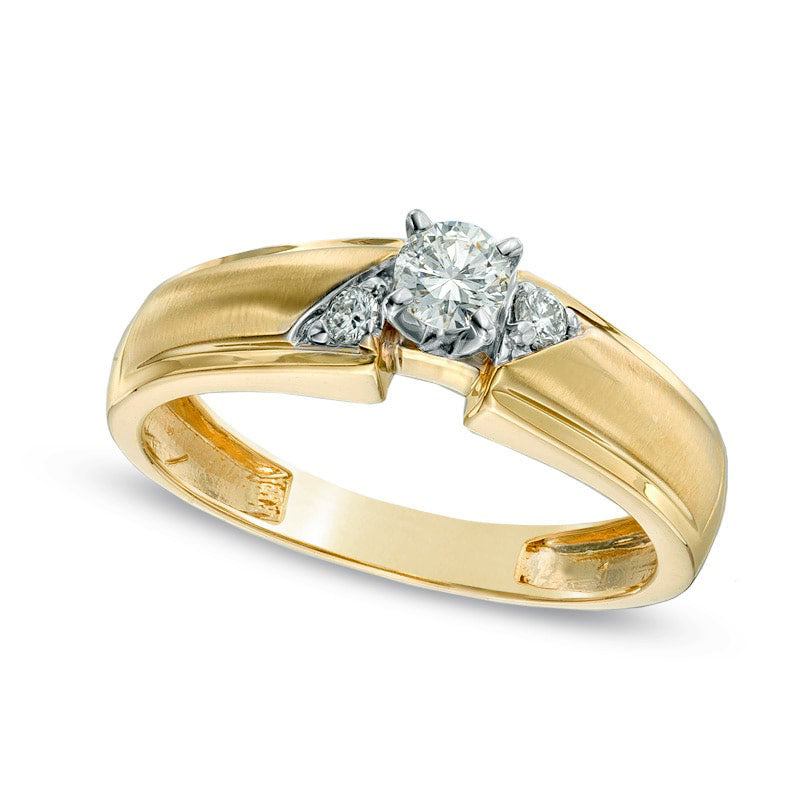 Image of ID 1 025 CT TW Natural Diamond Satin Promise Ring in Solid 10K Yellow Gold