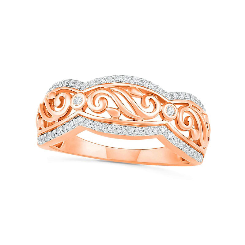Image of ID 1 025 CT TW Natural Diamond Scallop Edge Vine Ring in Solid 10K Rose Gold