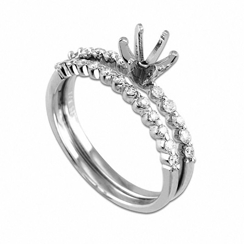 Image of ID 1 025 CT TW Natural Diamond Semi-Mount Bridal Engagement Ring Set in Solid 14K White Gold