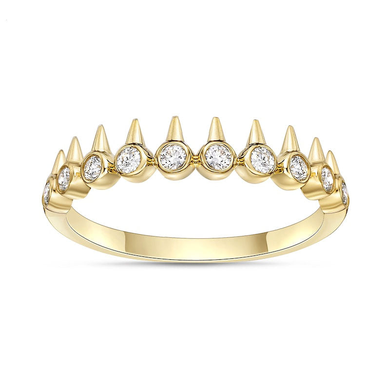Image of ID 1 025 CT TW Natural Diamond Single Spikes Row Ring in Solid 10K Yellow Gold