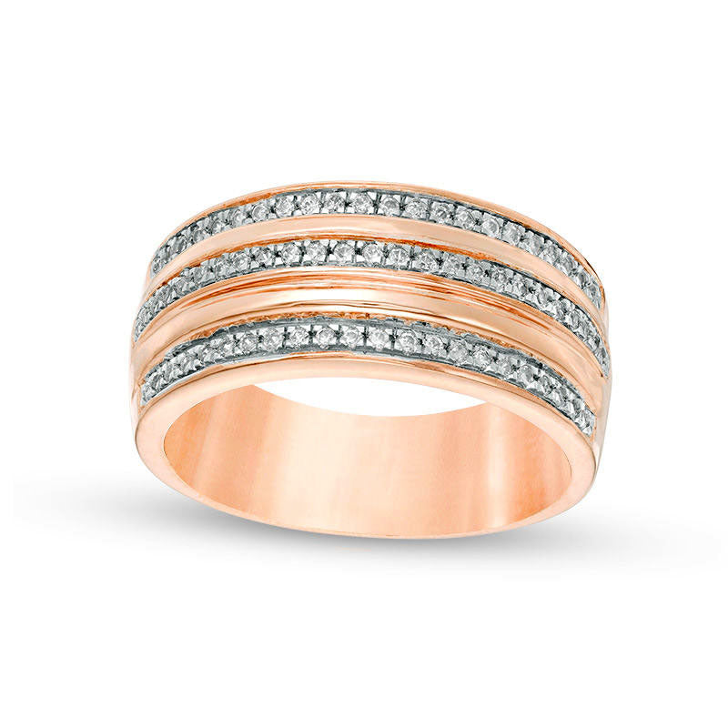 Image of ID 1 025 CT TW Natural Diamond Three Row Band in Solid 10K Rose Gold