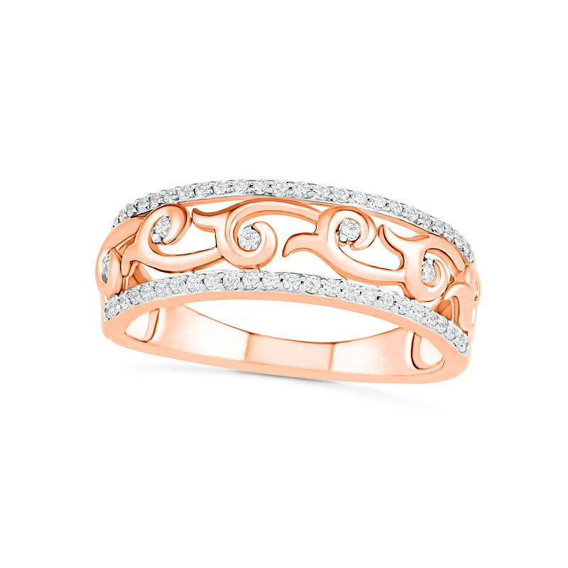 Image of ID 1 025 CT TW Natural Diamond Vine Ring in Solid 10K Rose Gold