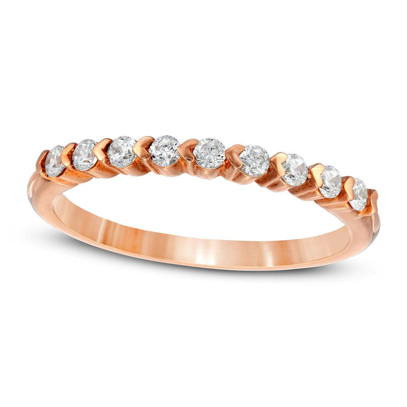 Image of ID 1 025 CT TW Natural Diamond and Alternating Sideways Hearts Stackable Band in Solid 10K Rose Gold