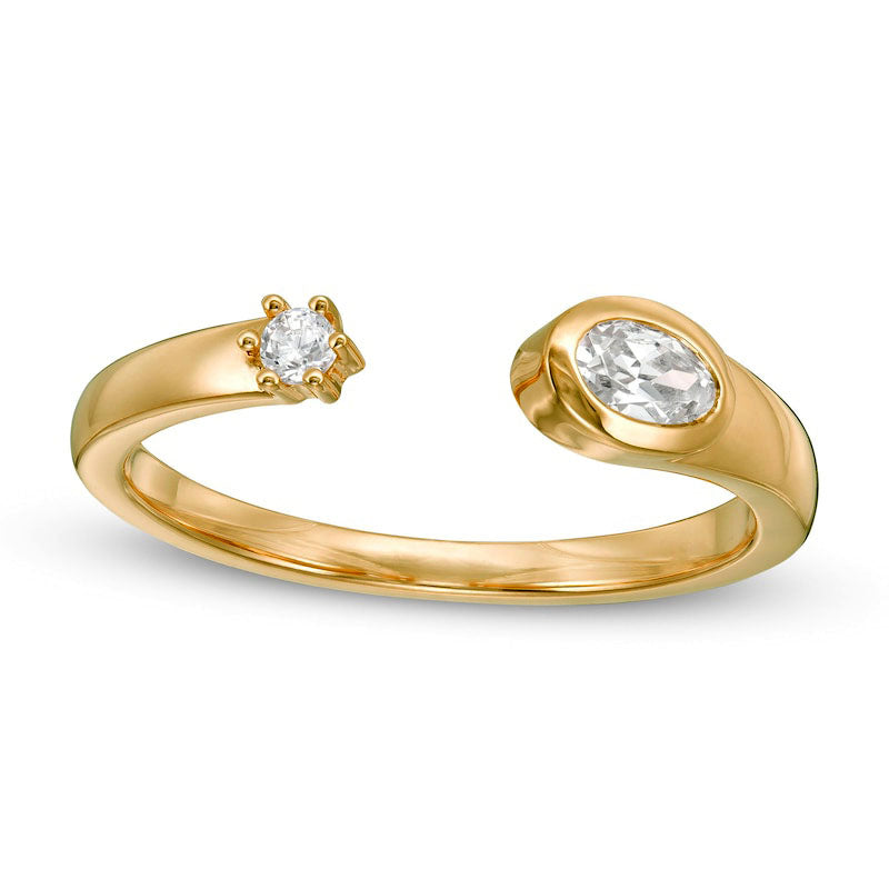 Image of ID 1 025 CT TW Oval-Shaped and Round Natural Diamond Open Shank Ring in Solid 10K Yellow Gold