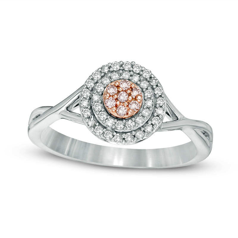 Image of ID 1 025 CT TW Pink and White Composite Natural Diamond Double Frame Twist Ring in Solid 10K Two-Tone Gold
