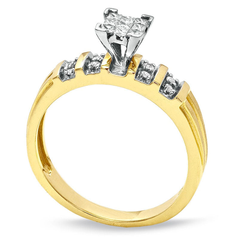 Image of ID 1 025 CT TW Princess-Cut Composite Natural Diamond Engagement Ring in Solid 10K Yellow Gold