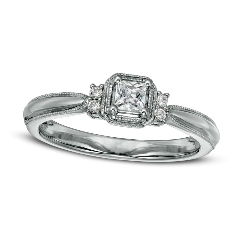 Image of ID 1 025 CT TW Princess-Cut Natural Diamond Collar Promise Ring in Solid 10K White Gold