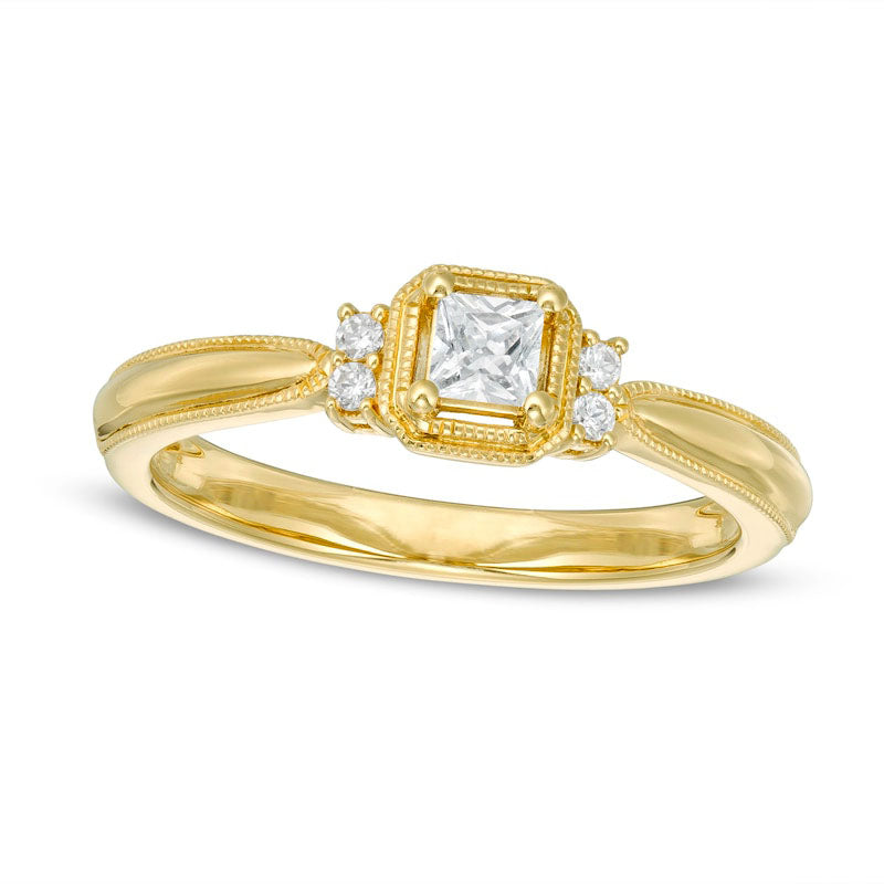 Image of ID 1 025 CT TW Princess-Cut Natural Diamond Collar Promise Ring in Solid 10K Yellow Gold
