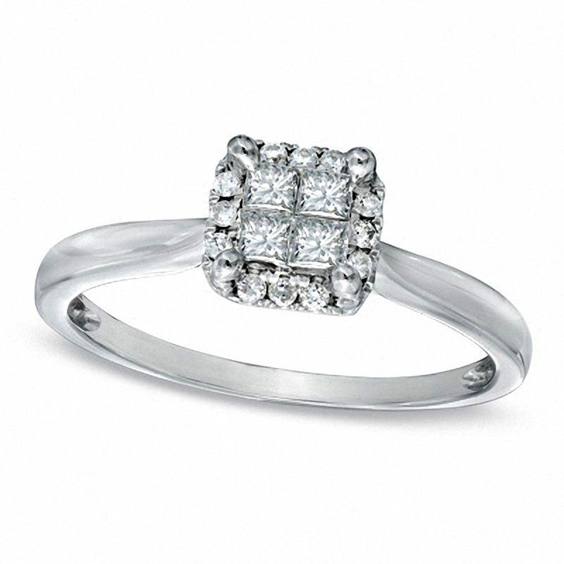 Image of ID 1 025 CT TW Quad Princess-Cut Natural Diamond Frame Engagement Ring in Solid 10K White Gold