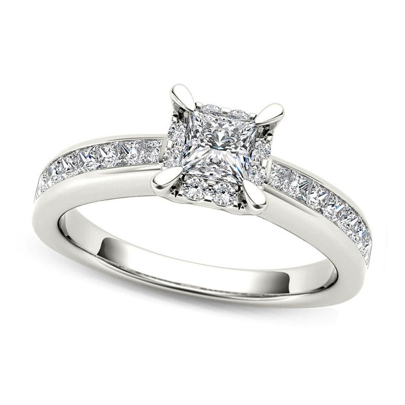 Image of ID 1 025 CT TW Quad Princess-Cut Natural Diamond Frame Promise Ring in Solid 14K White Gold