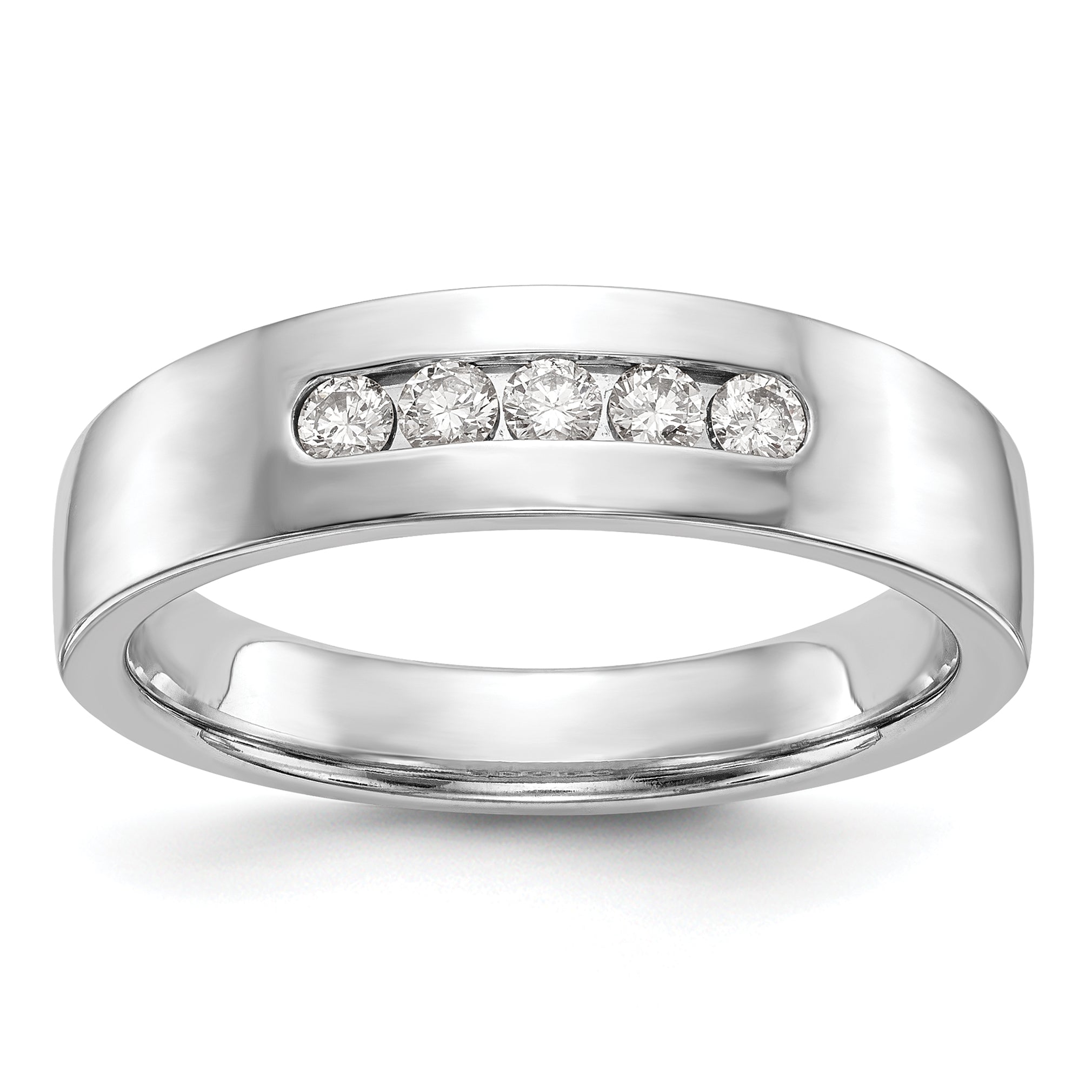 Image of ID 1 025ct CZ Solid Real 14K White Gold 5-Stone Men's Channel Wedding Band Ring