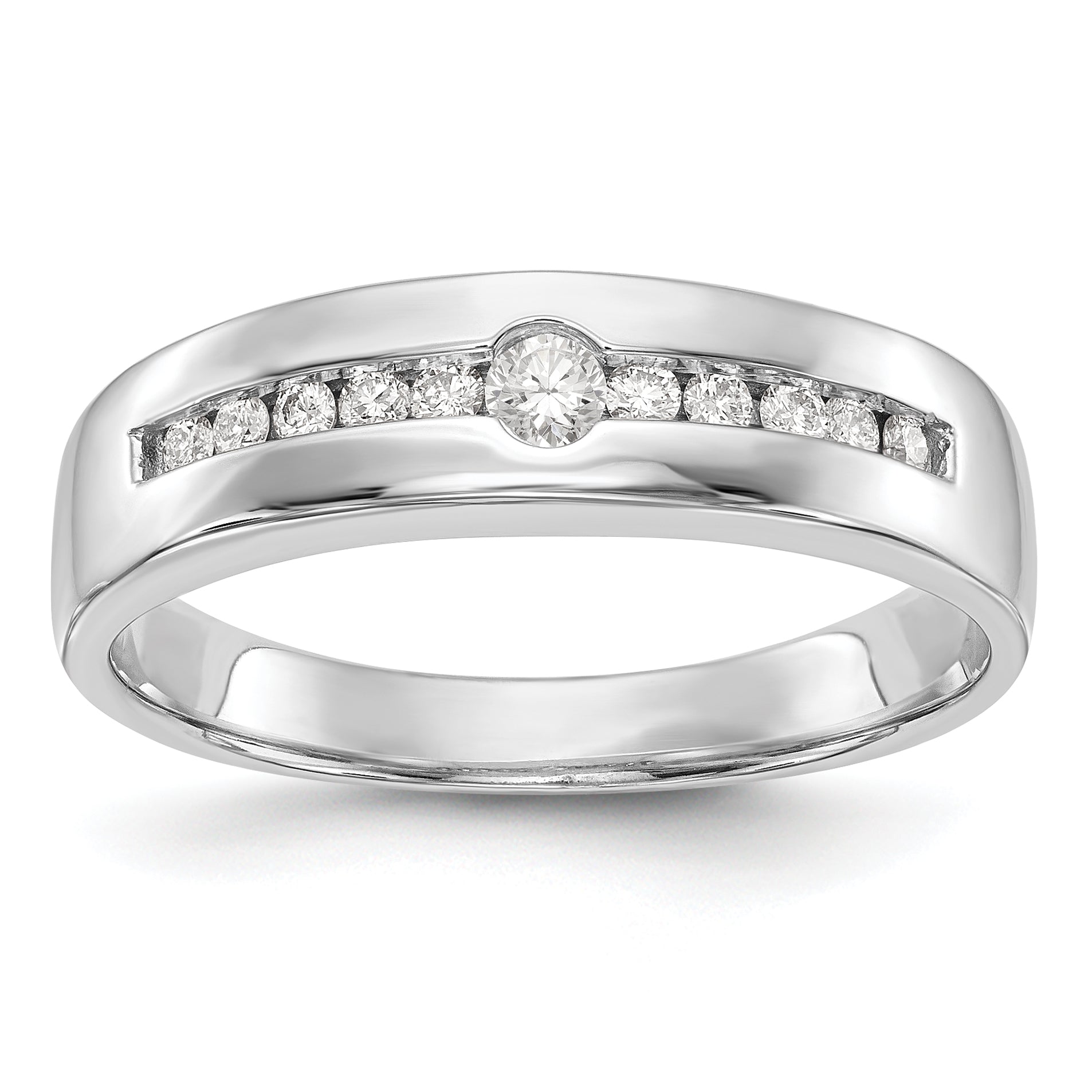 Image of ID 1 027ct CZ Solid Real 14K White Gold Men's Wedding Band Ring