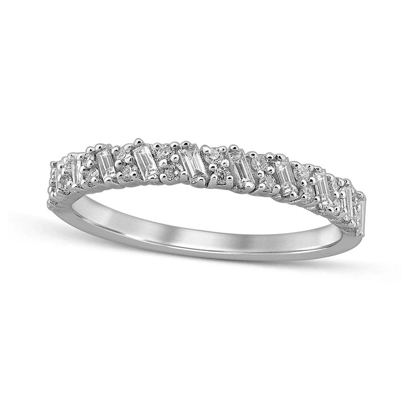 Image of ID 1 033 CT TW Baguette and Round Natural Diamond Anniversary Band in Solid 10K White Gold
