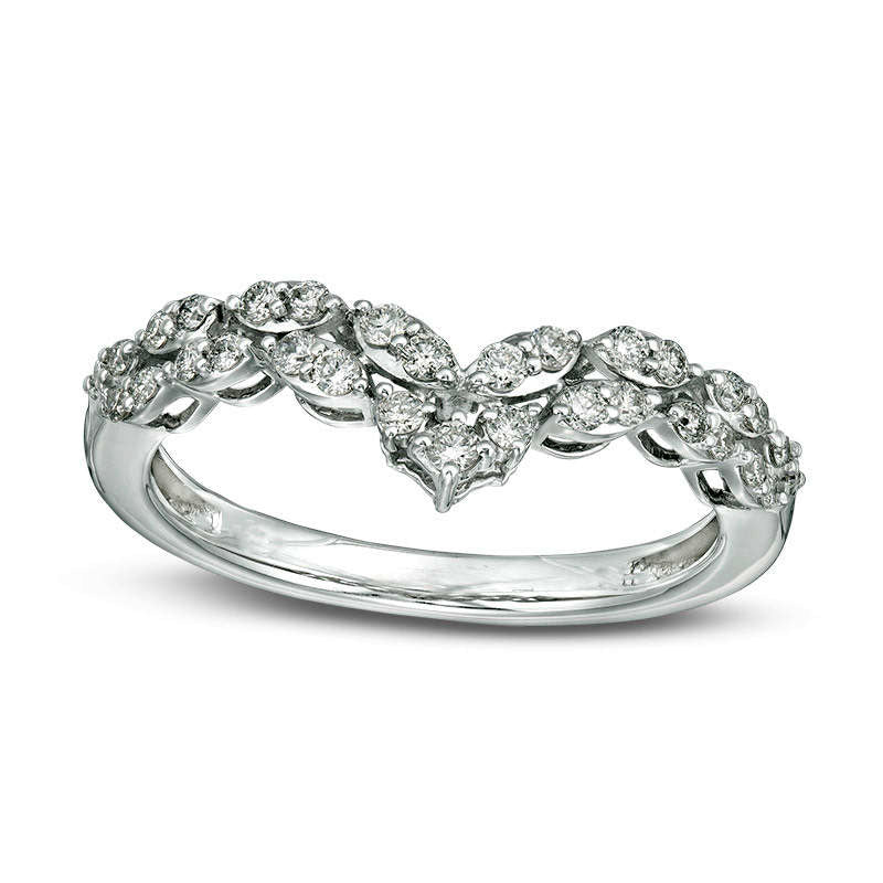 Image of ID 1 033 CT TW Certified Natural Diamond Double Row Chevron Ring in Solid 14K White Gold (I/I1)