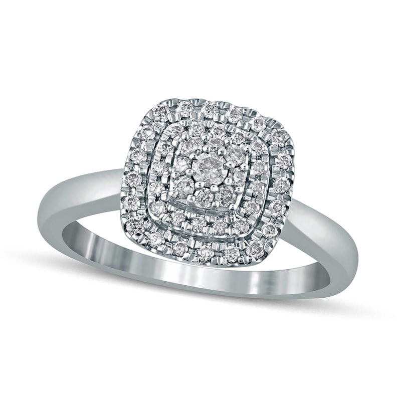 Image of ID 1 033 CT TW Composite Cushion-Shaped Natural Diamond Double Frame Engagement Ring in Solid 10K White Gold