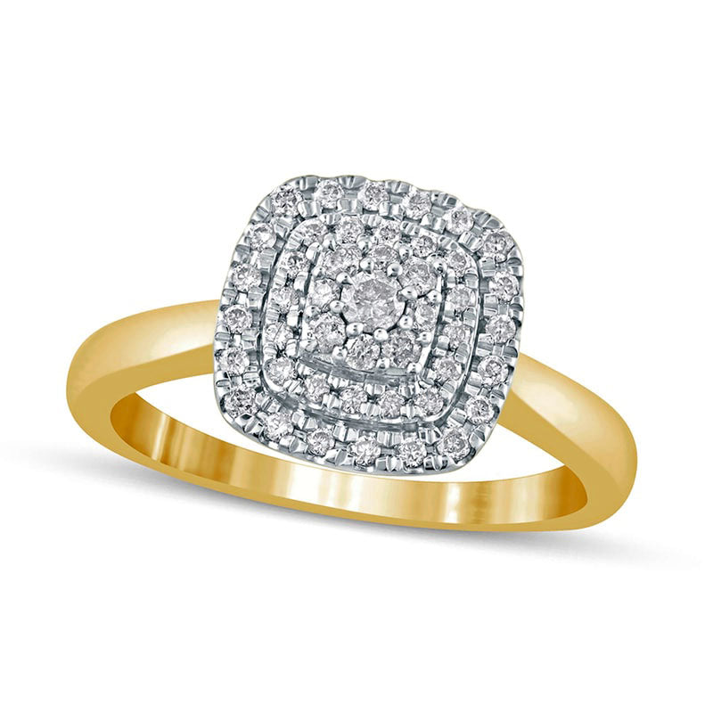 Image of ID 1 033 CT TW Composite Cushion-Shaped Natural Diamond Double Frame Engagement Ring in Solid 14K Gold