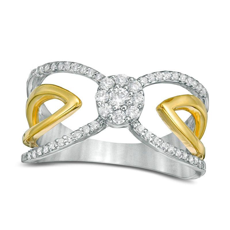 Image of ID 1 033 CT TW Composite Natural Diamond Bow Tie Open Shank Ring in Solid 10K Two-Tone Gold