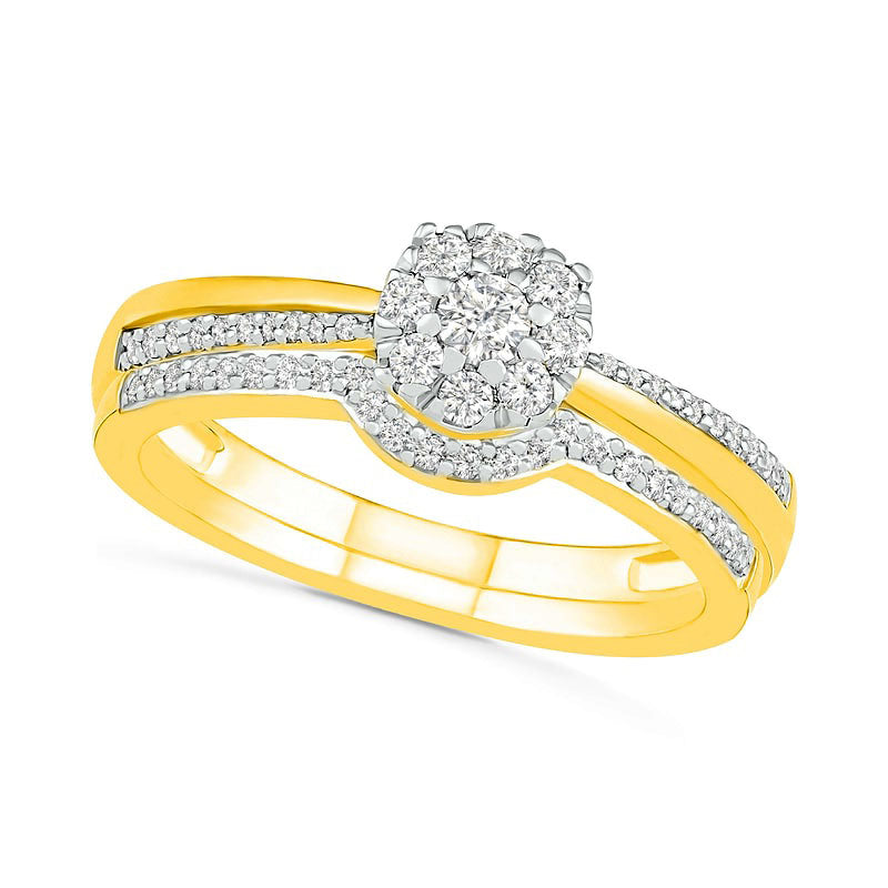 Image of ID 1 033 CT TW Composite Natural Diamond Bridal Engagement Ring Set in Solid 10K Yellow Gold