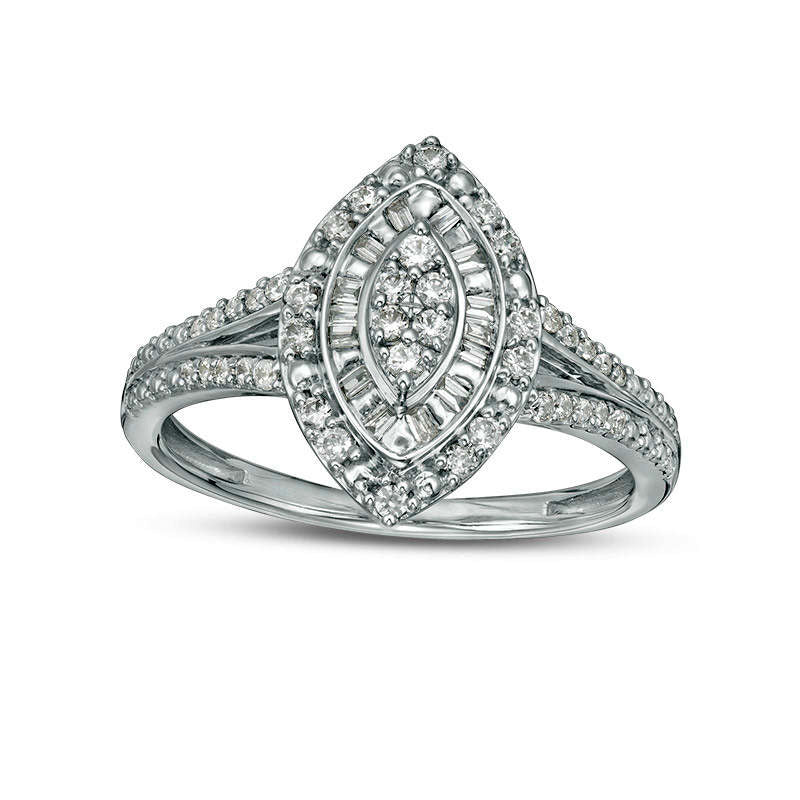 Image of ID 1 033 CT TW Composite Natural Diamond Double Marquise Frame Engagement Ring in Solid 10K White Gold