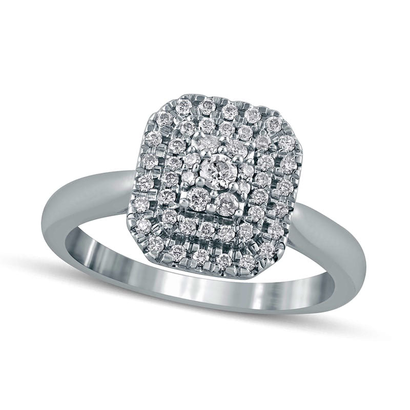 Image of ID 1 033 CT TW Composite Natural Diamond Double Octagonal Frame Engagement Ring in Solid 10K White Gold