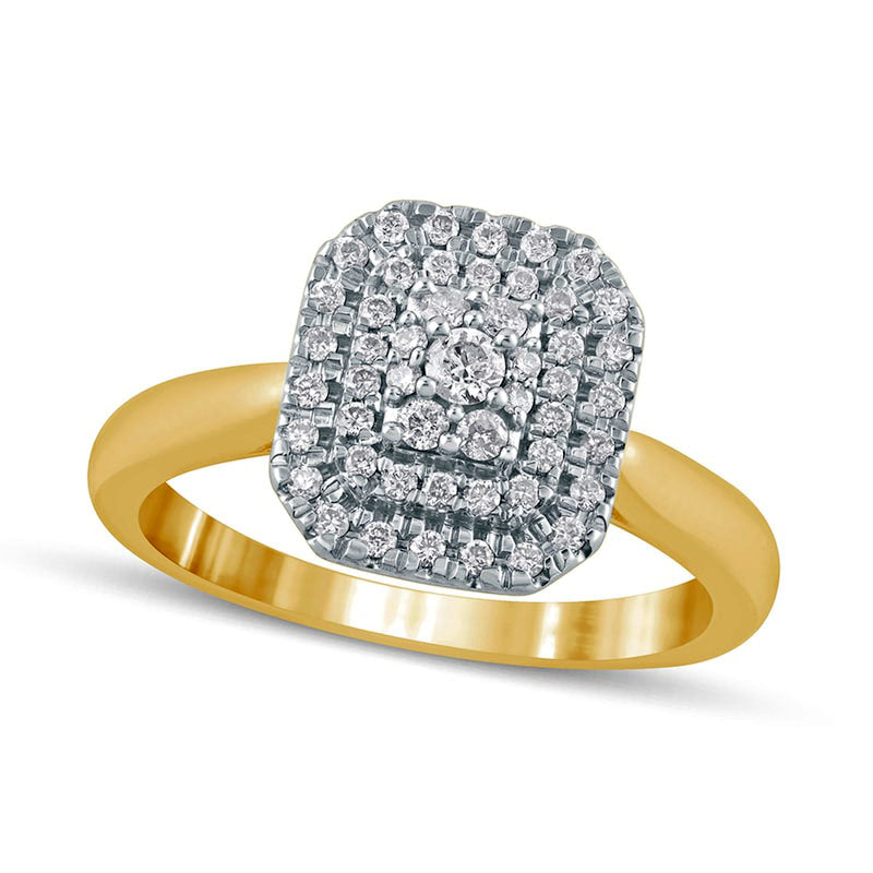 Image of ID 1 033 CT TW Composite Natural Diamond Double Octagonal Frame Engagement Ring in Solid 14K Gold