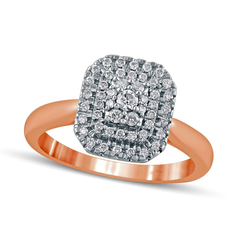 Image of ID 1 033 CT TW Composite Natural Diamond Double Octagonal Frame Engagement Ring in Solid 14K Rose Gold