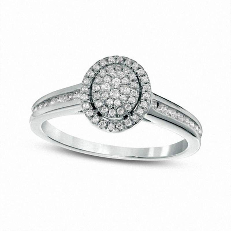 Image of ID 1 033 CT TW Composite Natural Diamond Double Oval Frame Engagement Ring in Solid 10K White Gold
