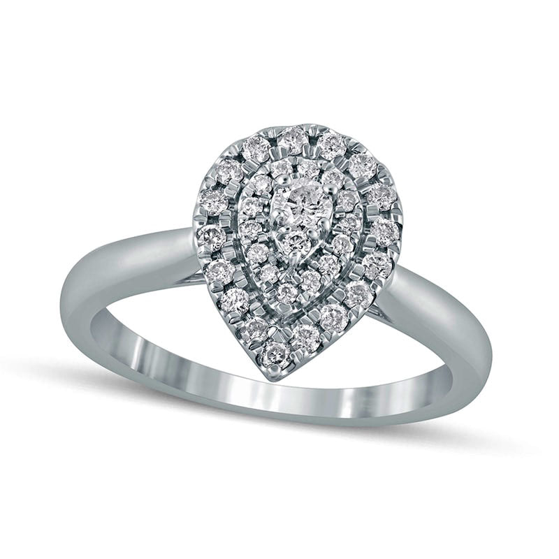 Image of ID 1 033 CT TW Composite Natural Diamond Double Pear-Shaped Frame Engagement Ring in Solid 10K White Gold