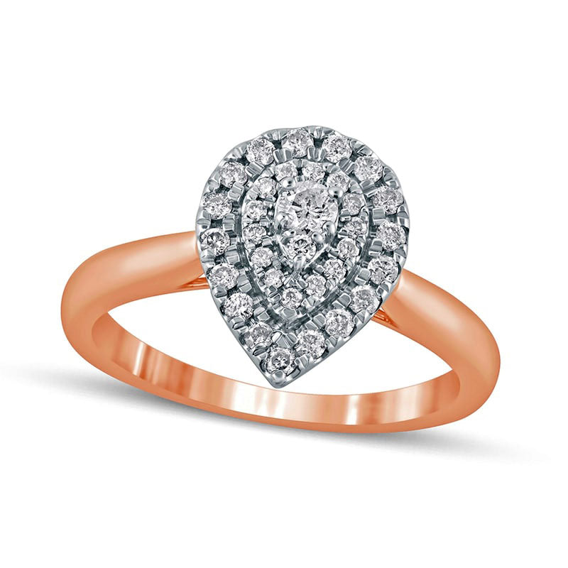 Image of ID 1 033 CT TW Composite Natural Diamond Double Pear-Shaped Frame Engagement Ring in Solid 14K Rose Gold