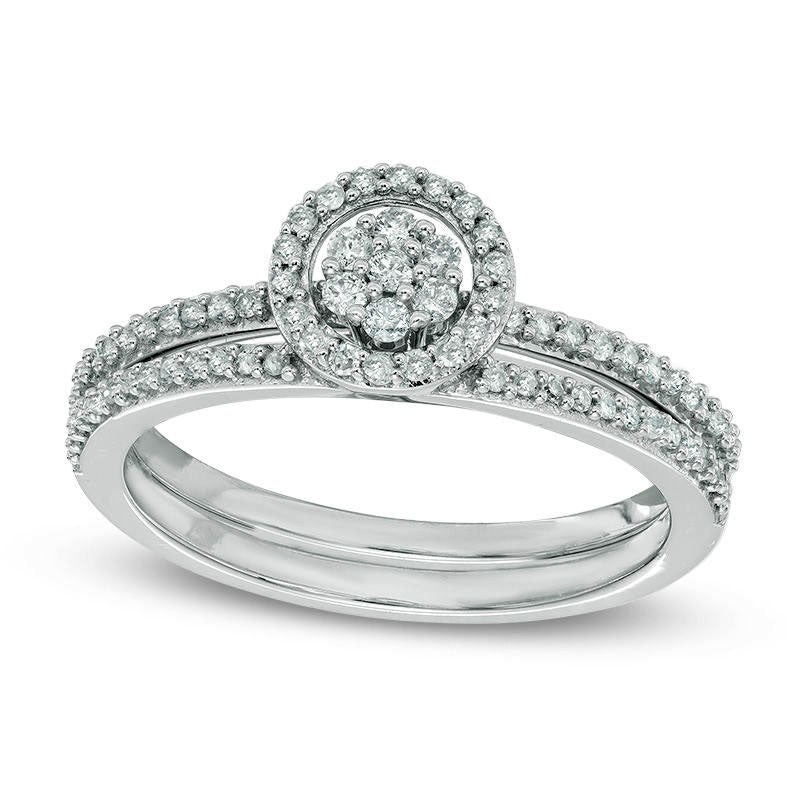 Image of ID 1 033 CT TW Composite Natural Diamond Frame Bridal Engagement Ring Set in Solid 10K White Gold