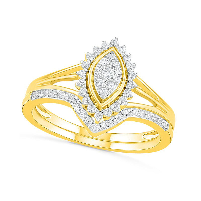 Image of ID 1 033 CT TW Composite Natural Diamond Marquise Frame Sunburst Bridal Engagement Ring Set in Solid 10K Yellow Gold