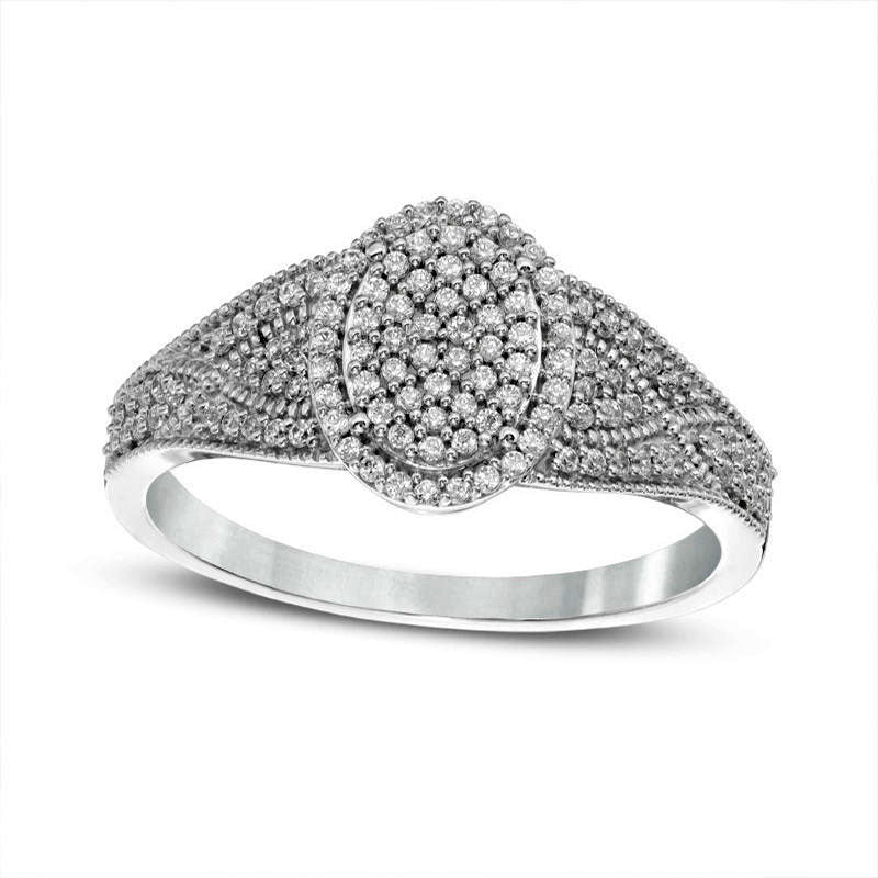 Image of ID 1 033 CT TW Composite Natural Diamond Oval Antique Vintage-Style Engagement Ring in Solid 10K White Gold