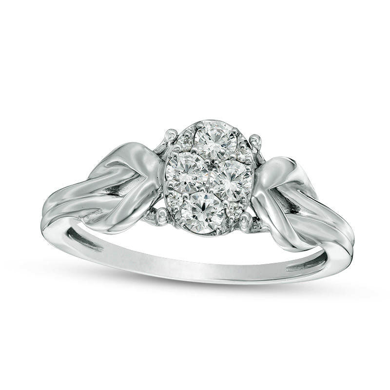 Image of ID 1 033 CT TW Composite Natural Diamond Oval-Shaped Knot-Sides Engagement Ring in Solid 10K White Gold