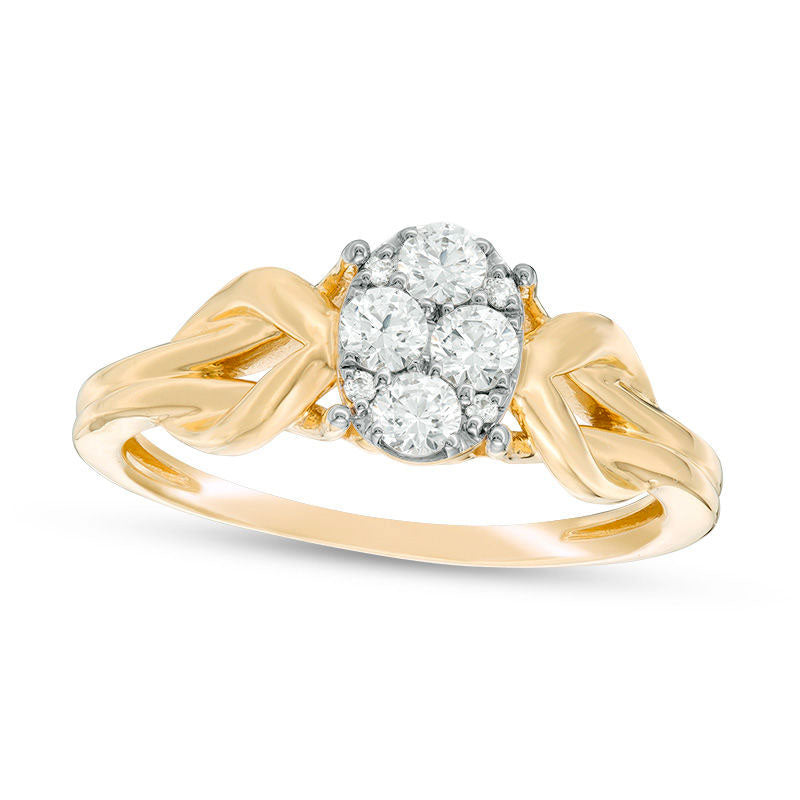Image of ID 1 033 CT TW Composite Natural Diamond Oval-Shaped Knot-Sides Engagement Ring in Solid 10K Yellow Gold