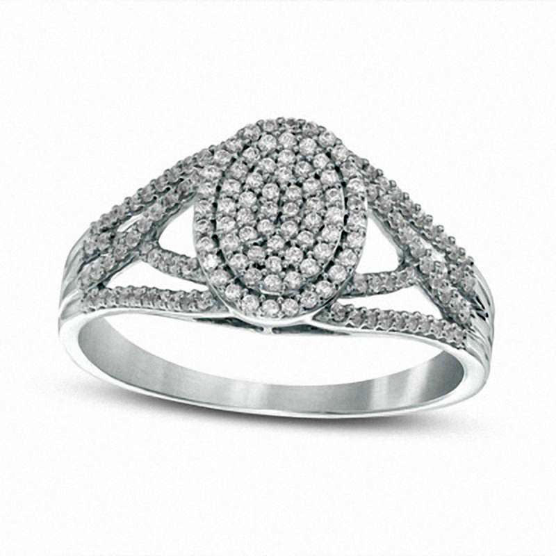 Image of ID 1 033 CT TW Composite Natural Diamond Oval Split Shank Engagement Ring in Solid 10K White Gold