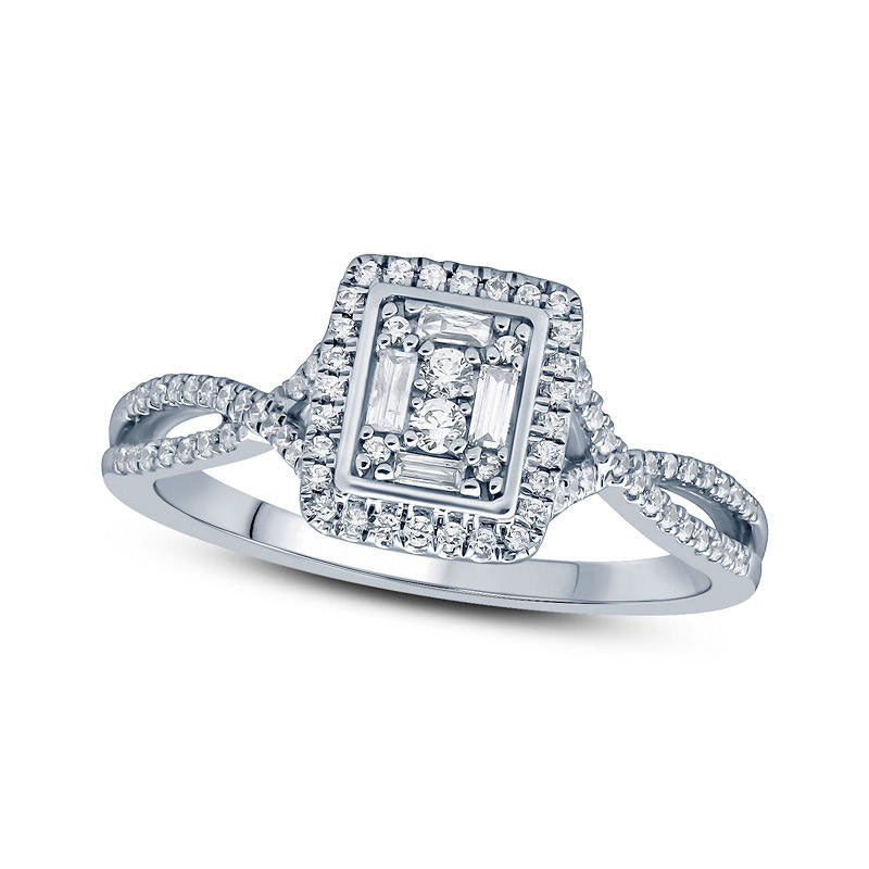 Image of ID 1 033 CT TW Composite Natural Diamond Rectangle Frame Split Shank Engagement Ring in Solid 10K White Gold