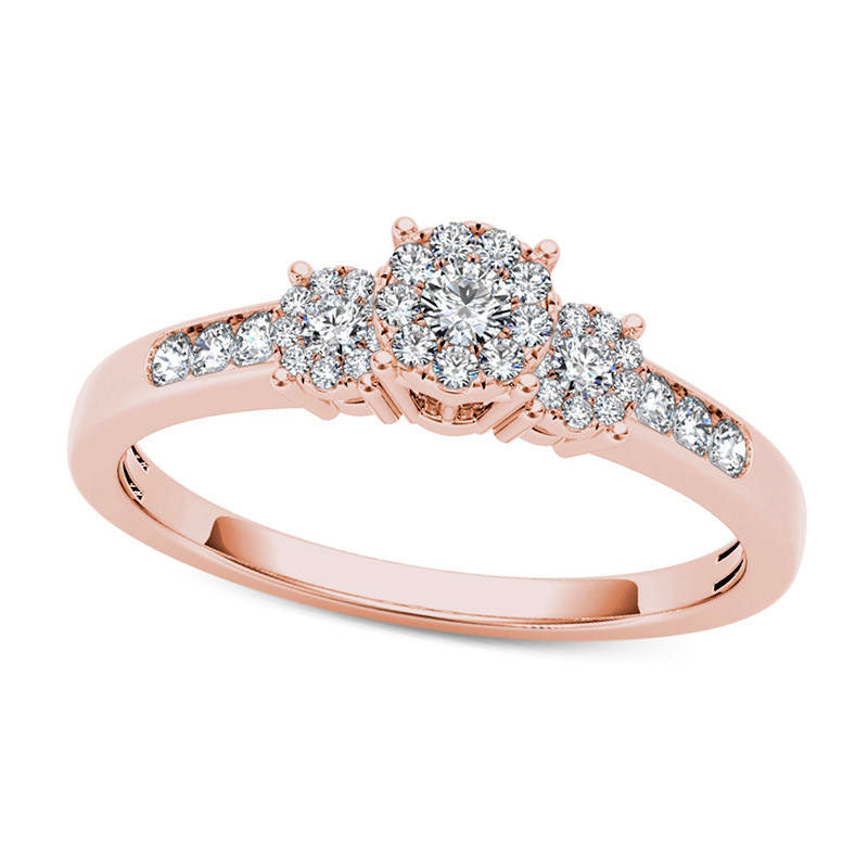 Image of ID 1 033 CT TW Composite Natural Diamond Three Stone Engagement Ring in Solid 10K Rose Gold
