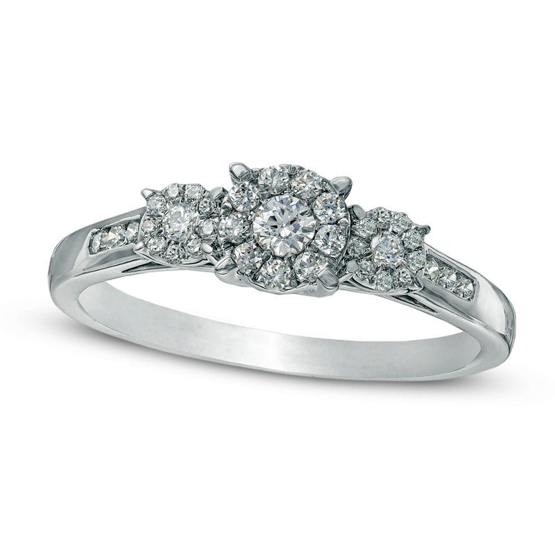 Image of ID 1 033 CT TW Composite Natural Diamond Three Stone Engagement Ring in Solid 10K White Gold
