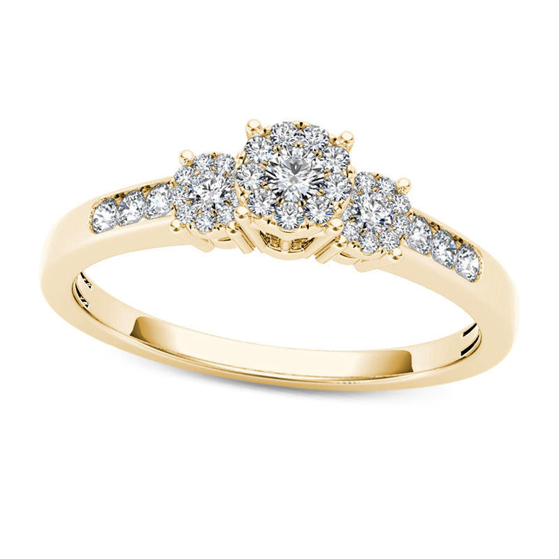 Image of ID 1 033 CT TW Composite Natural Diamond Three Stone Engagement Ring in Solid 10K Yellow Gold