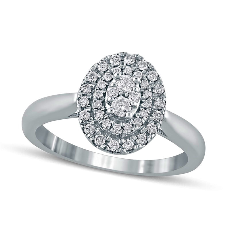 Image of ID 1 033 CT TW Composite Oval Natural Diamond Double Frame Engagement Ring in Solid 10K White Gold